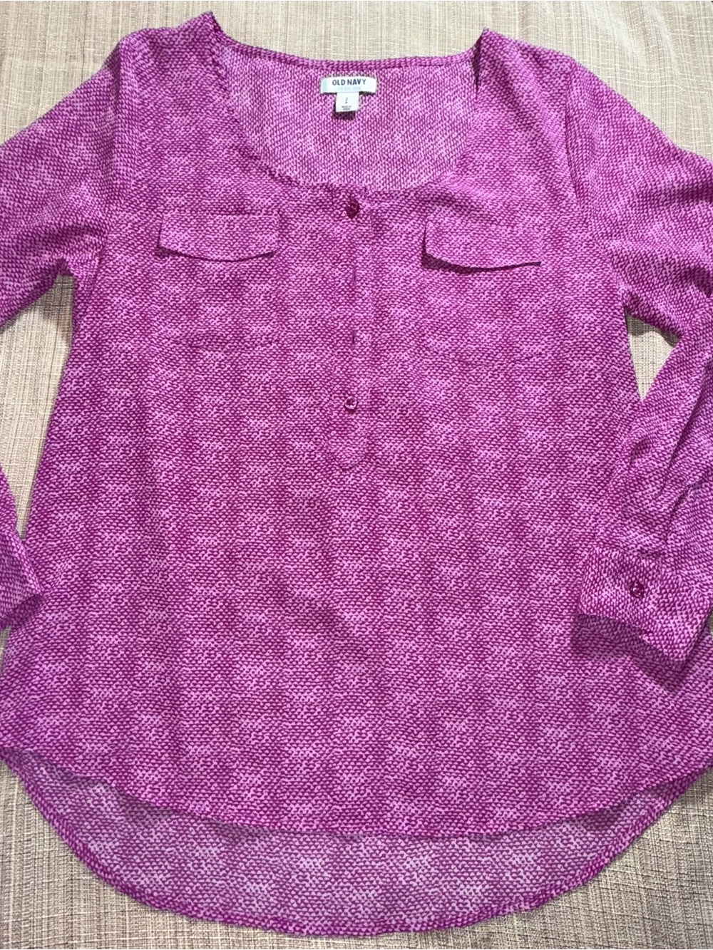 Old Navy Pink Textured Scoop-Neck Button Tunic